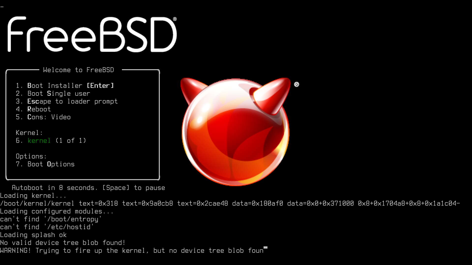 FreeBSD/aarch64 loading screen crash